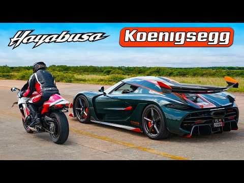 Duel între Koenigsegg Jesko și Suzuki Hayabusa pe patru și două roți – Cine iese învingător?