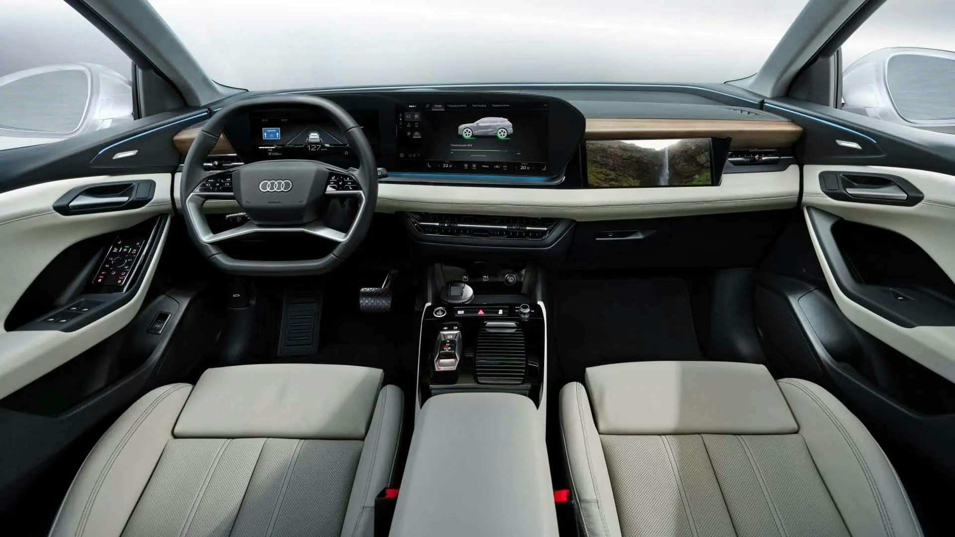 Interiorul lui Audi Q6 E-Tron din 2025 dezvăluit cu display pentru pasagerul din față