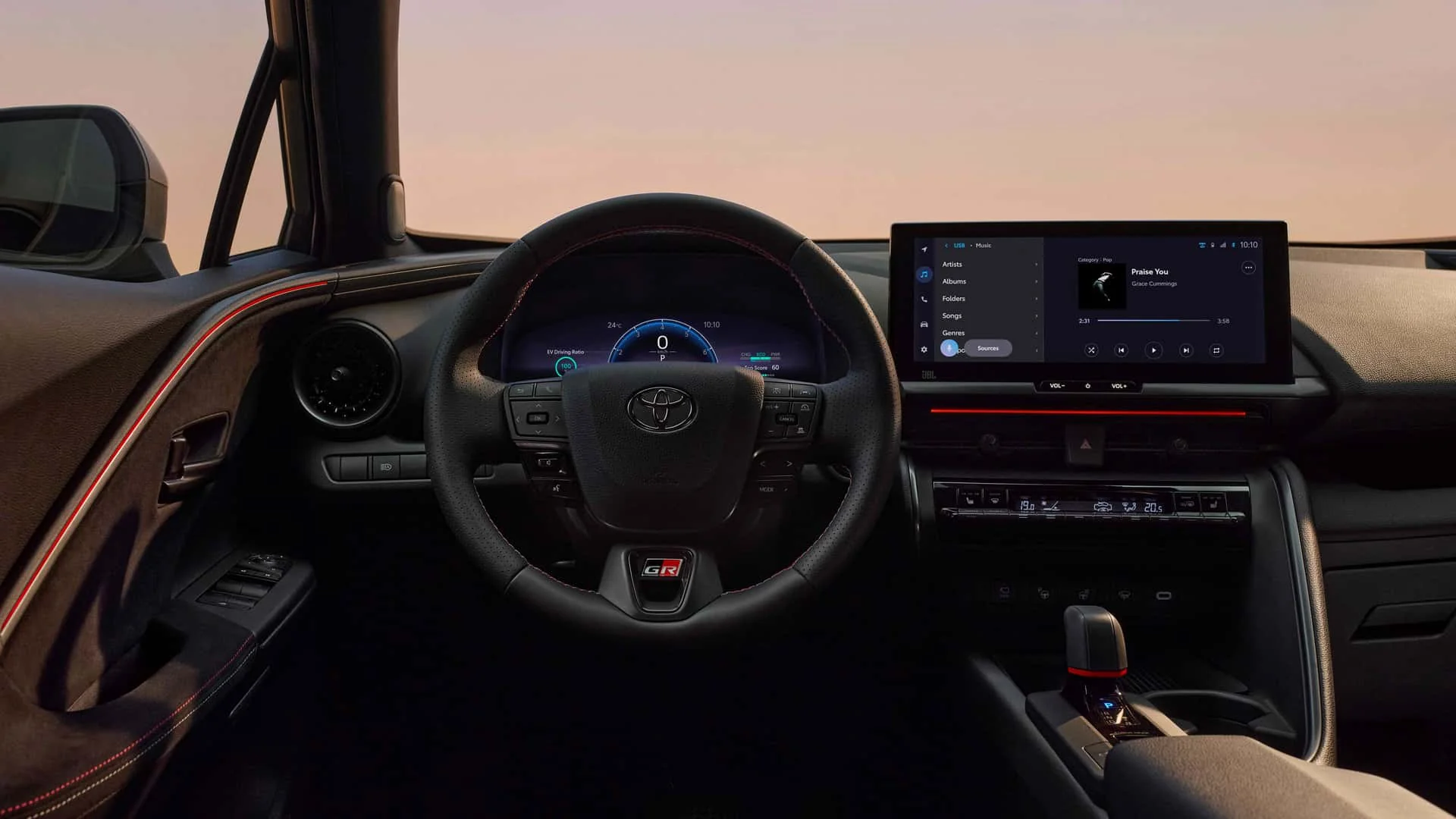 Toyota C-HR văzut din lateral, cu mânerul ușii spate integrat în zona stâlpului C
