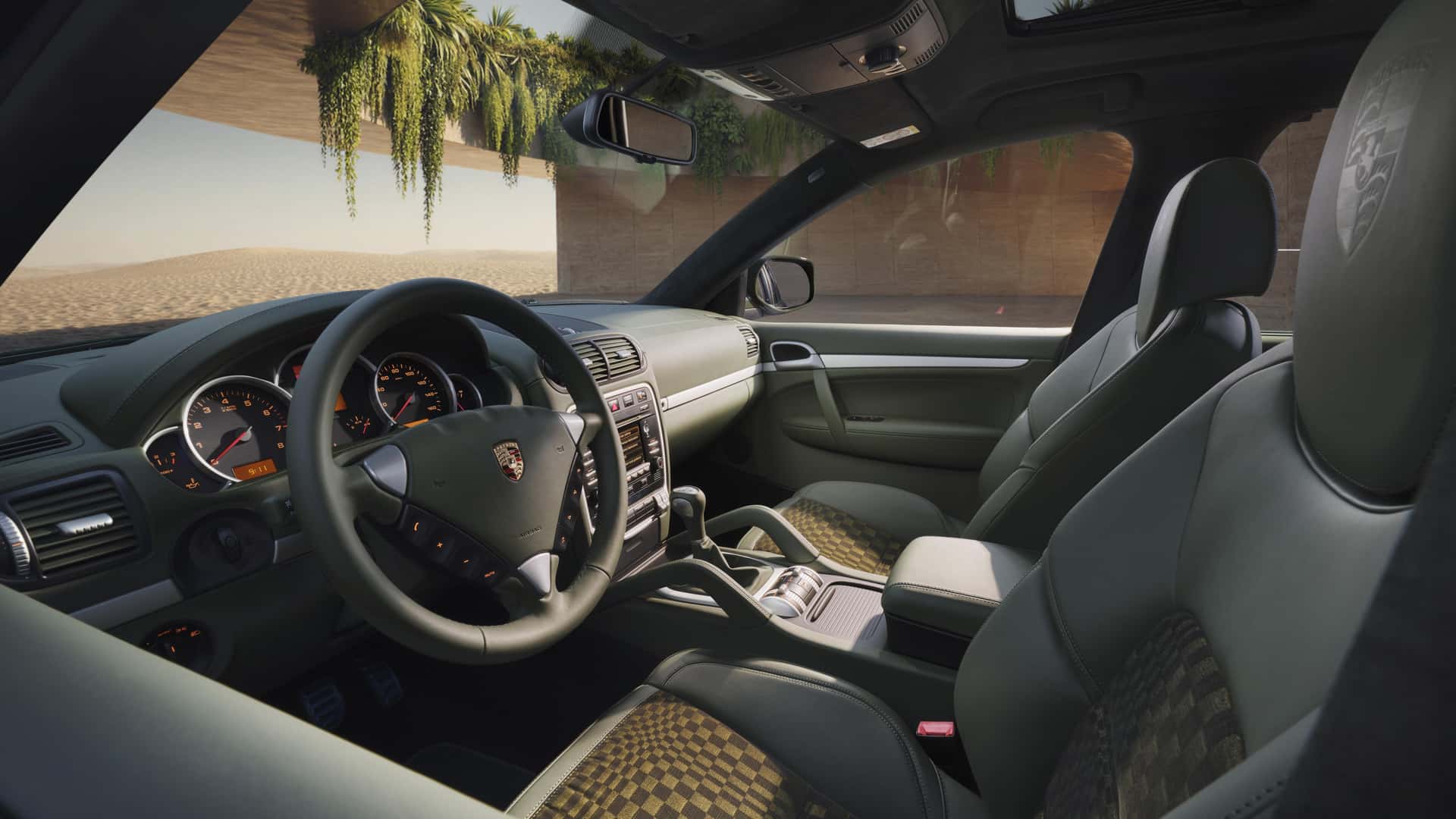 Habitaclu Cayenne GTS Sonderwunsch, piele English green și Pasha