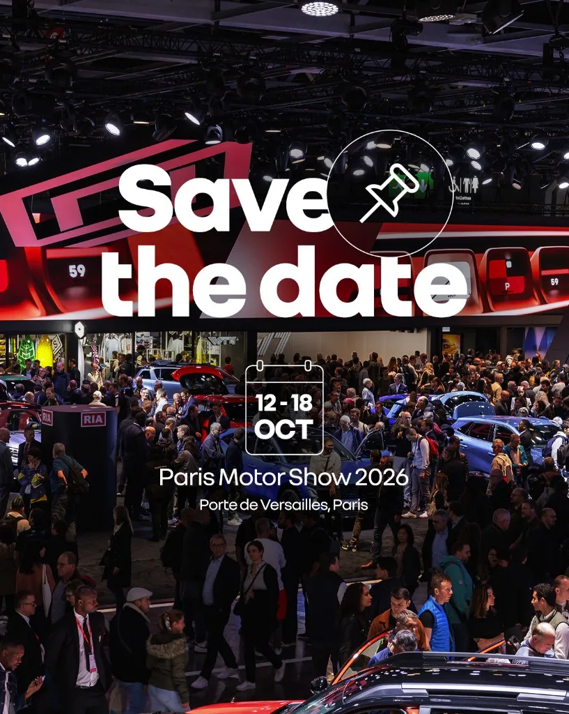 Imagine promoțională Mondial de l'Auto 2026, cu datele 12-18 octombrie și locația Porte de Versailles