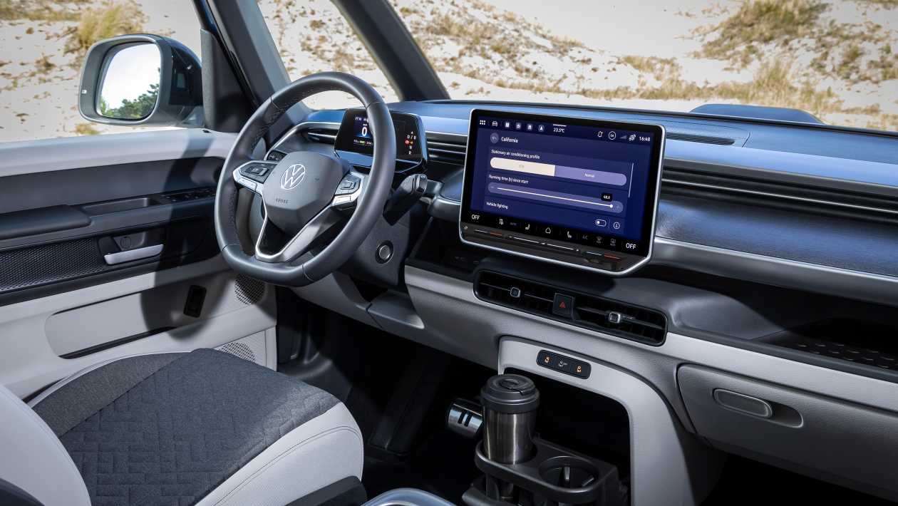 Ecranul central al Volkswagen ID. California Cruise cu modul de camping